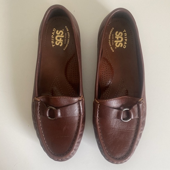 SAS Tripad Comfort Foot Bed Size 7 Brown Leather Penny Slip On Loafers w/ Buckle - Picture 10 of 15